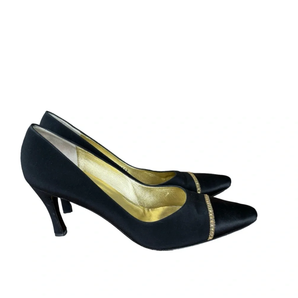 ST JOHN Made In Italy Black Cloth Rhinestone Trim Women's Heels Size 11